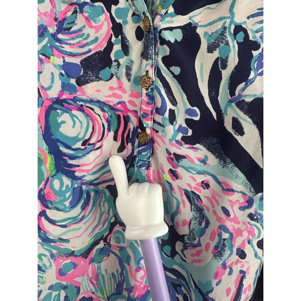 Lilly Pulitzer Elsa Silk Blouse Floral Pink Blue Top Womens Small Coastal Resort - Picture 10 of 14